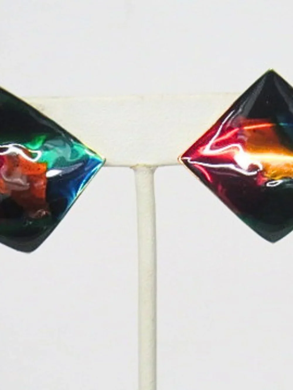 Vintage Multicolor Enamel Geometric Diamond Clip-On Statement Earrings